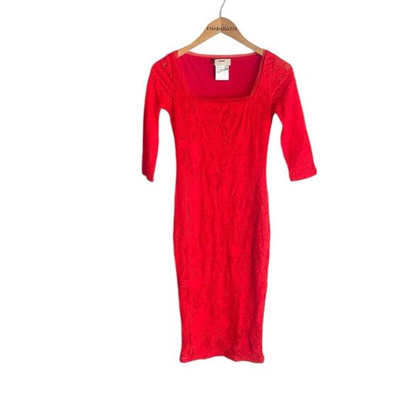 Fuzzi Tattoo Lace Fitted Square Neck Bodycon Dress - Picture 2 of 16